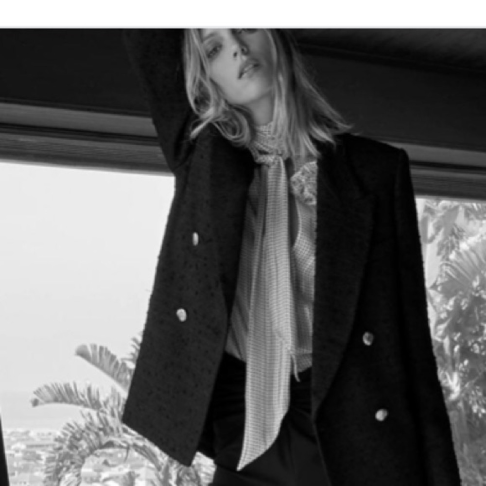 😍 Zara NWT Tweed Boucle Blazer Black Gold